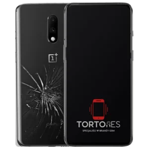 OnePlus 7 z ilustracją pękniętej tylnej klapki - wymiana zbitej klapki