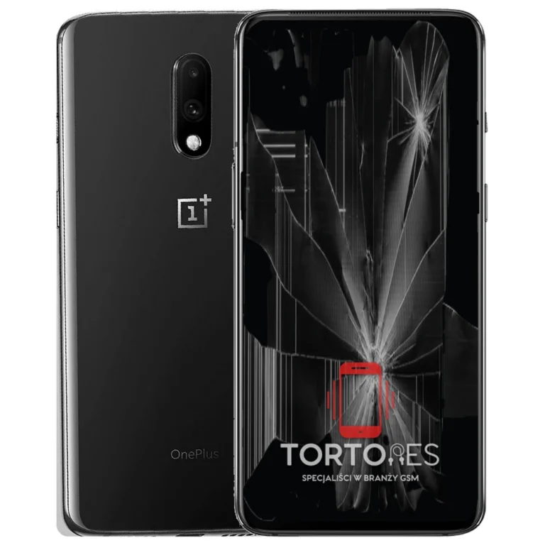 OnePlus 7 z ilustracją pękniętego wyświetlacza - wymiana zbitego wyświetlacza