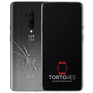 OnePlus 7T Pro z ilustracją pękniętej tylnej klapki - wymiana zbitej klapki