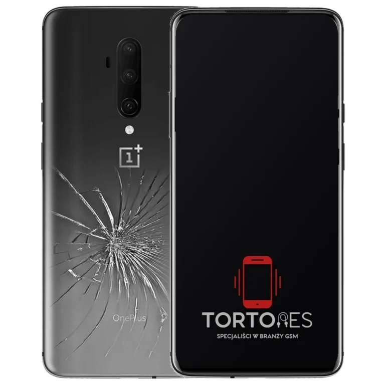 OnePlus 7T Pro z ilustracją pękniętej tylnej klapki - wymiana zbitej klapki