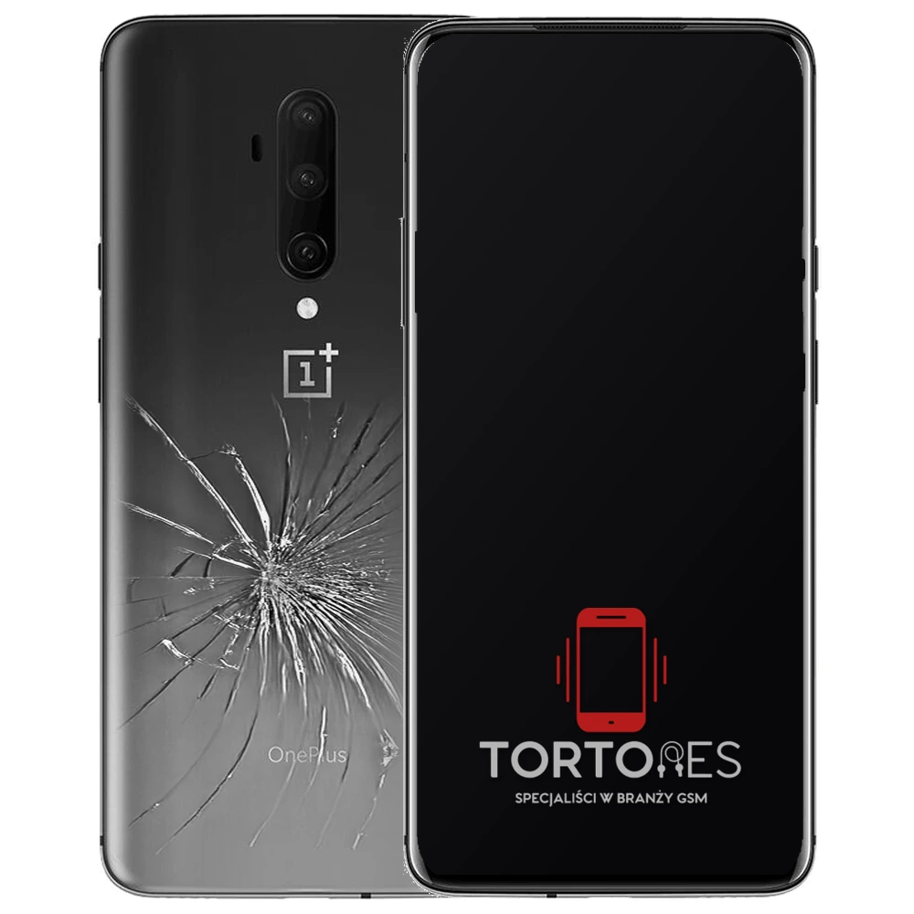 OnePlus 7T Pro z ilustracją pękniętej tylnej klapki - wymiana zbitej klapki