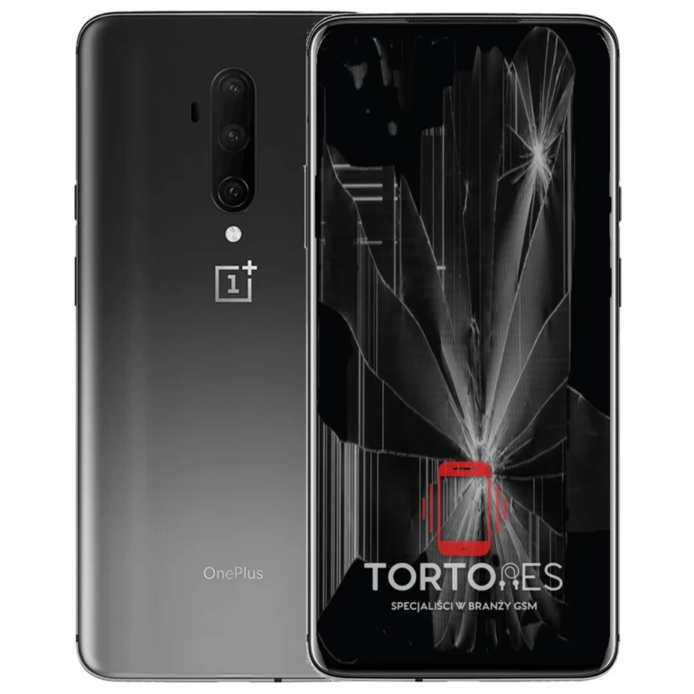 OnePlus 7T Pro z ilustracją pękniętego wyświetlacza - wymiana zbitego wyświetlacza