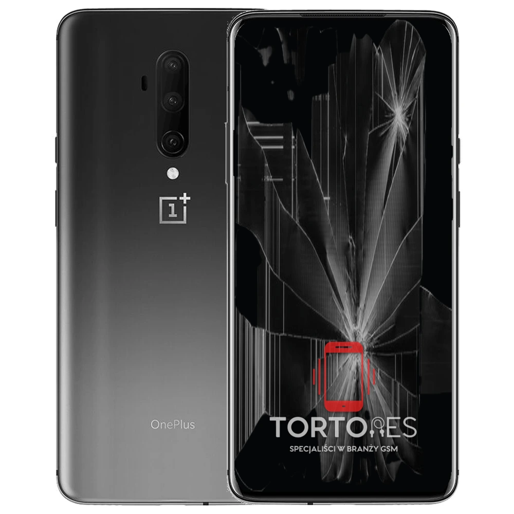 OnePlus 7T Pro z ilustracją pękniętego wyświetlacza - wymiana zbitego wyświetlacza