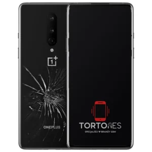 OnePlus 8 z ilustracją pękniętej tylnej klapki - wymiana zbitej klapki