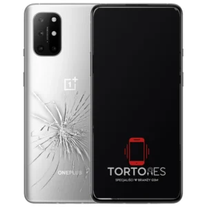OnePlus 8T z ilustracją pękniętej tylnej klapki - wymiana zbitej klapki