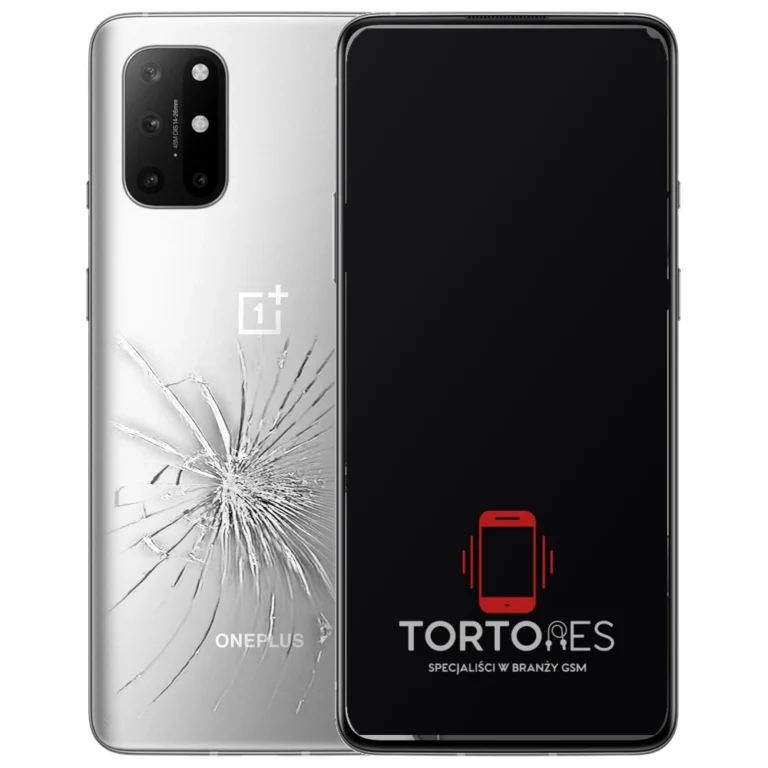 OnePlus 8T z ilustracją pękniętej tylnej klapki - wymiana zbitej klapki