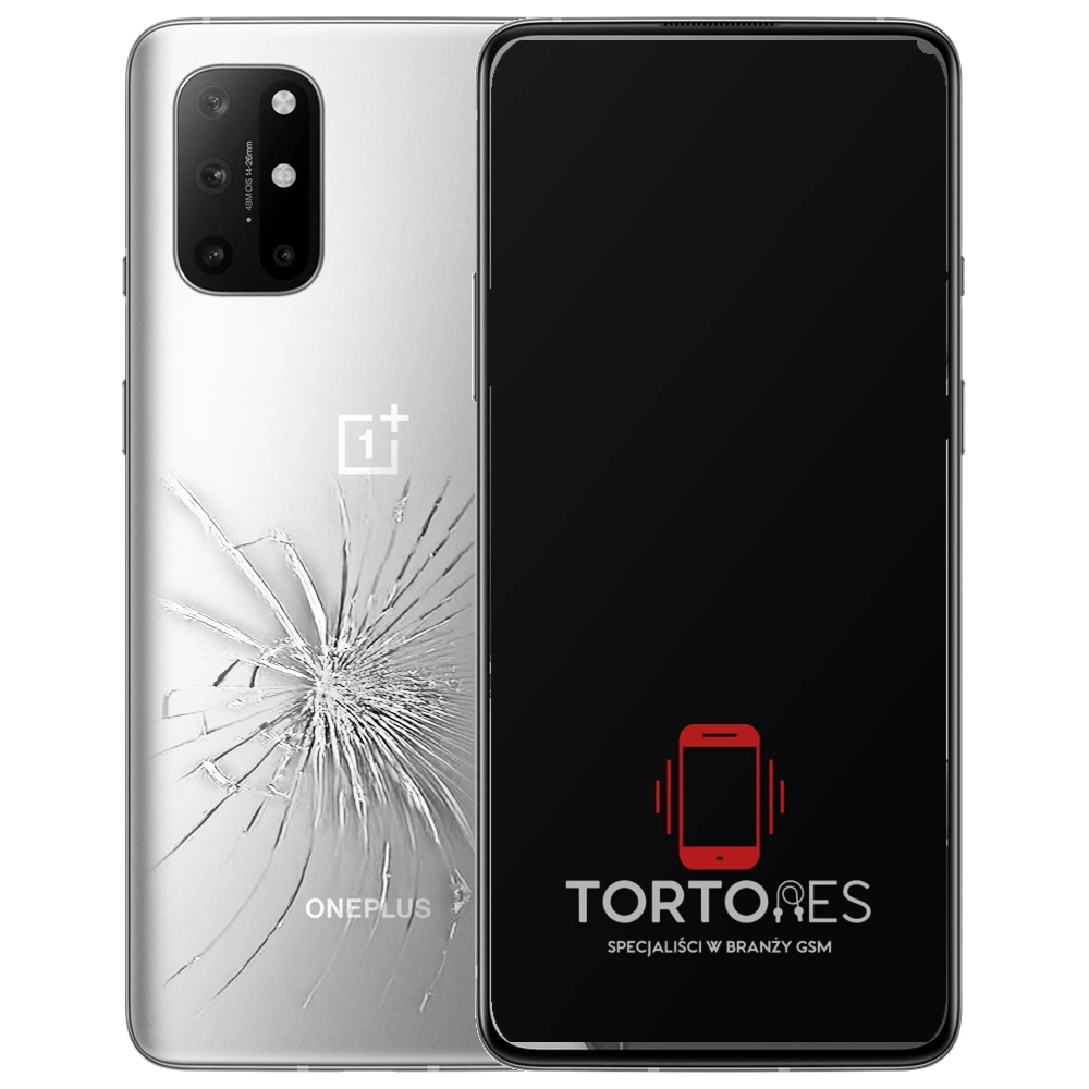 OnePlus 8T z ilustracją pękniętej tylnej klapki - wymiana zbitej klapki