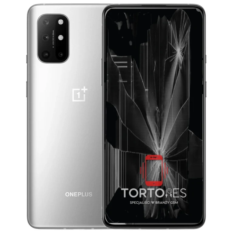 OnePlus 8T z ilustracją pękniętego wyświetlacza - wymiana zbitego wyświetlacza