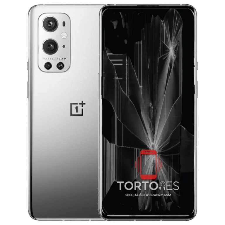 OnePlus 9 Pro z ilustracją pękniętego wyświetlacza - wymiana zbitego wyświetlacza