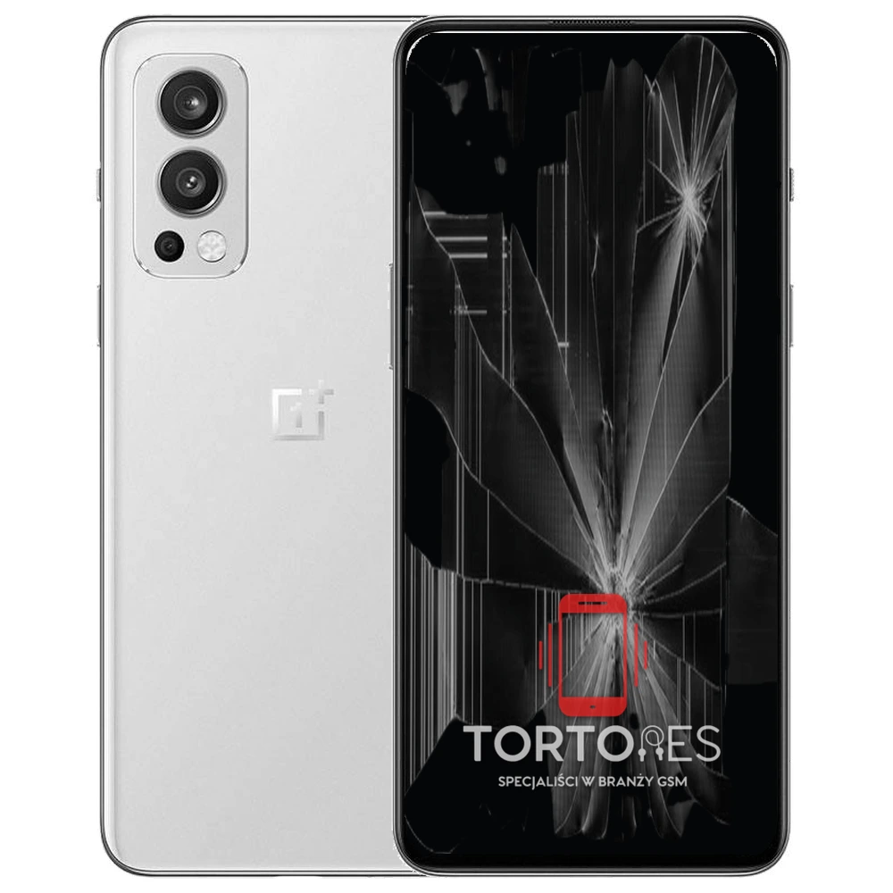 OnePlus Nord 2 5G z ilustracją pękniętego wyświetlacza - wymiana zbitego wyświetlacza