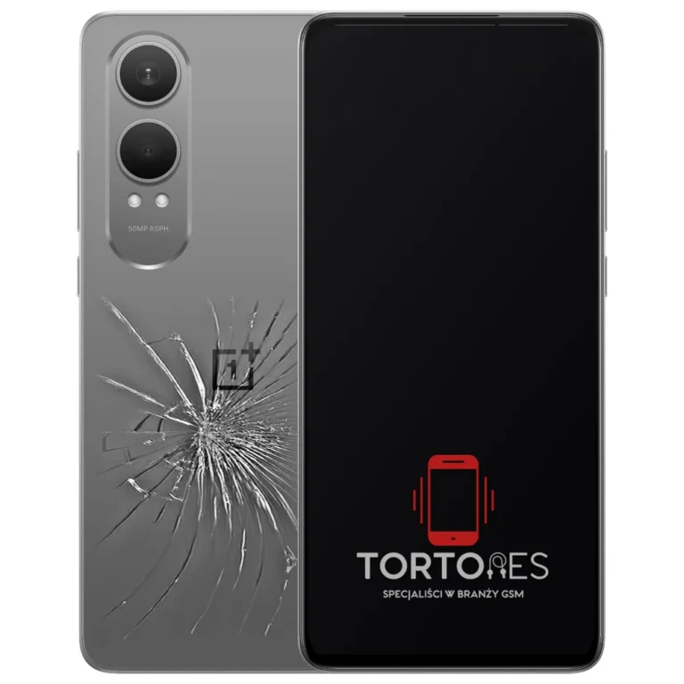 OnePlus Nord CE4 Lite 5G z ilustracją pękniętej tylnej klapki - wymiana zbitej klapki