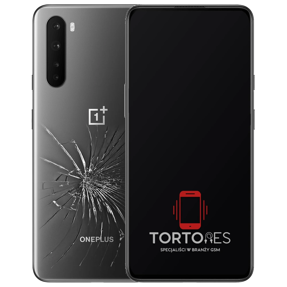 OnePlus Nord z ilustracją pękniętej tylnej klapki - wymiana zbitej klapki