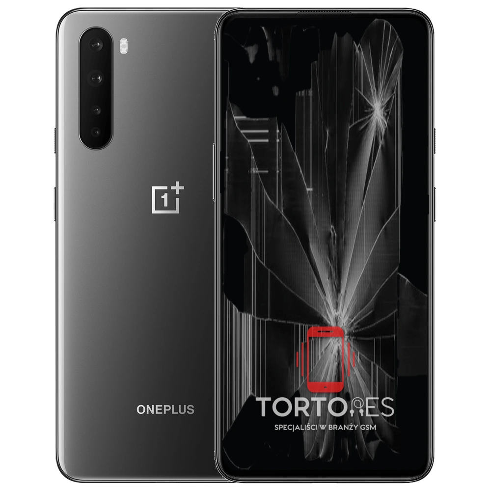 OnePlus Nord z ilustracją pękniętego wyświetlacza - wymiana zbitego wyświetlacza