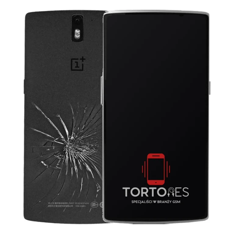 OnePlus One z ilustracją pękniętej tylnej klapki - wymiana zbitej klapki