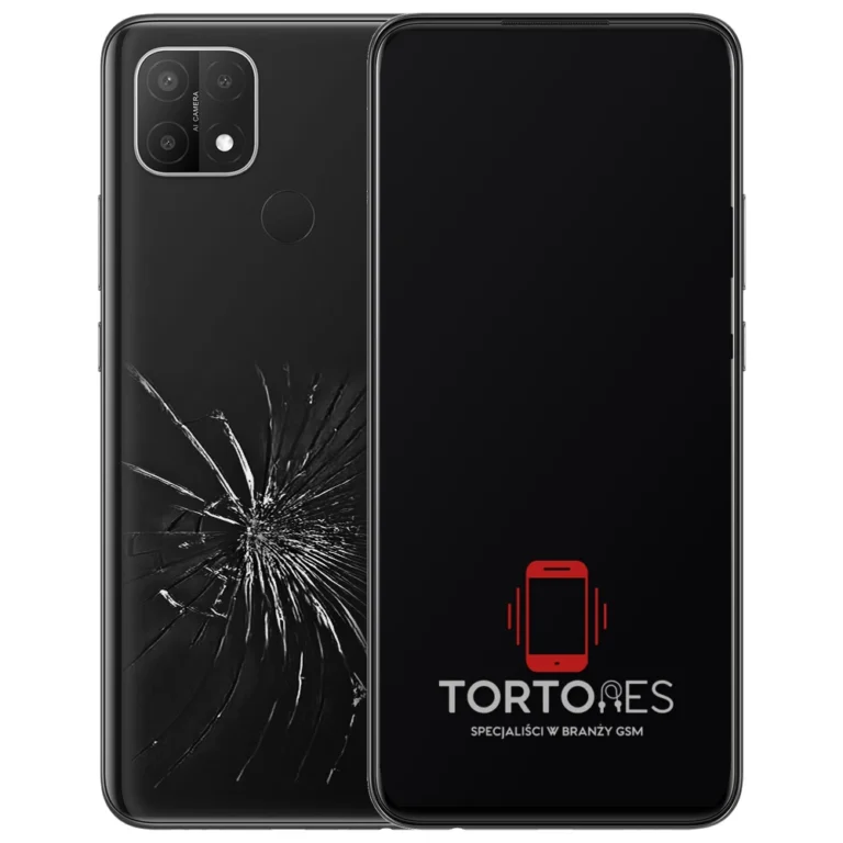 OPPO A15 z ilustracją pękniętej tylnej klapki - wymiana zbitej klapki