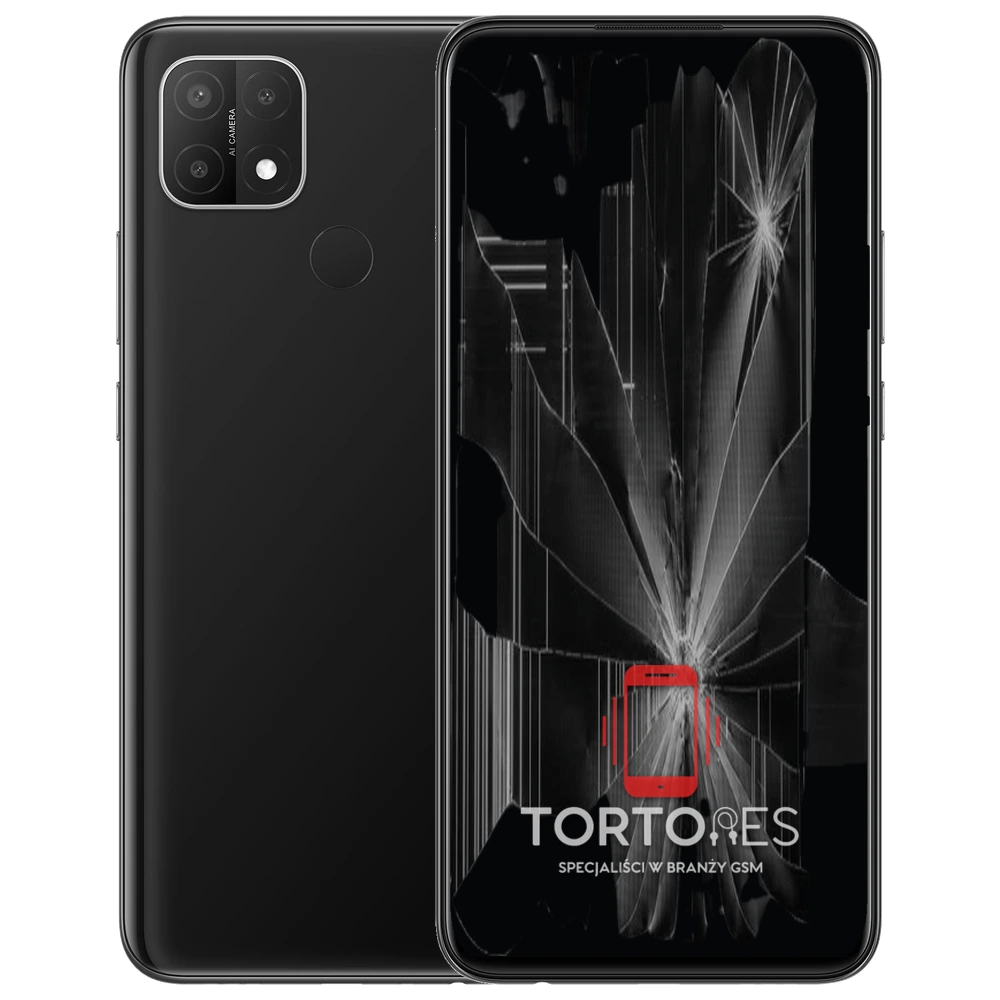 OPPO A15 z ilustracją pękniętego wyświetlacza - wymiana zbitego wyświetlacza