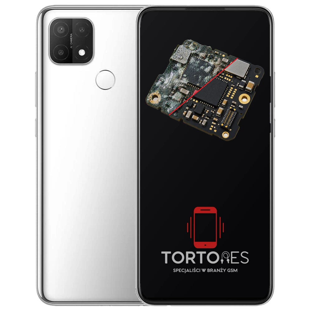 OPPO A15s z ilustracją zalania - czyszczenie po zalaniu
