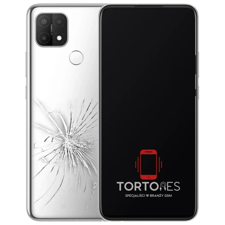 OPPO A15s z ilustracją pękniętej tylnej klapki - wymiana zbitej klapki