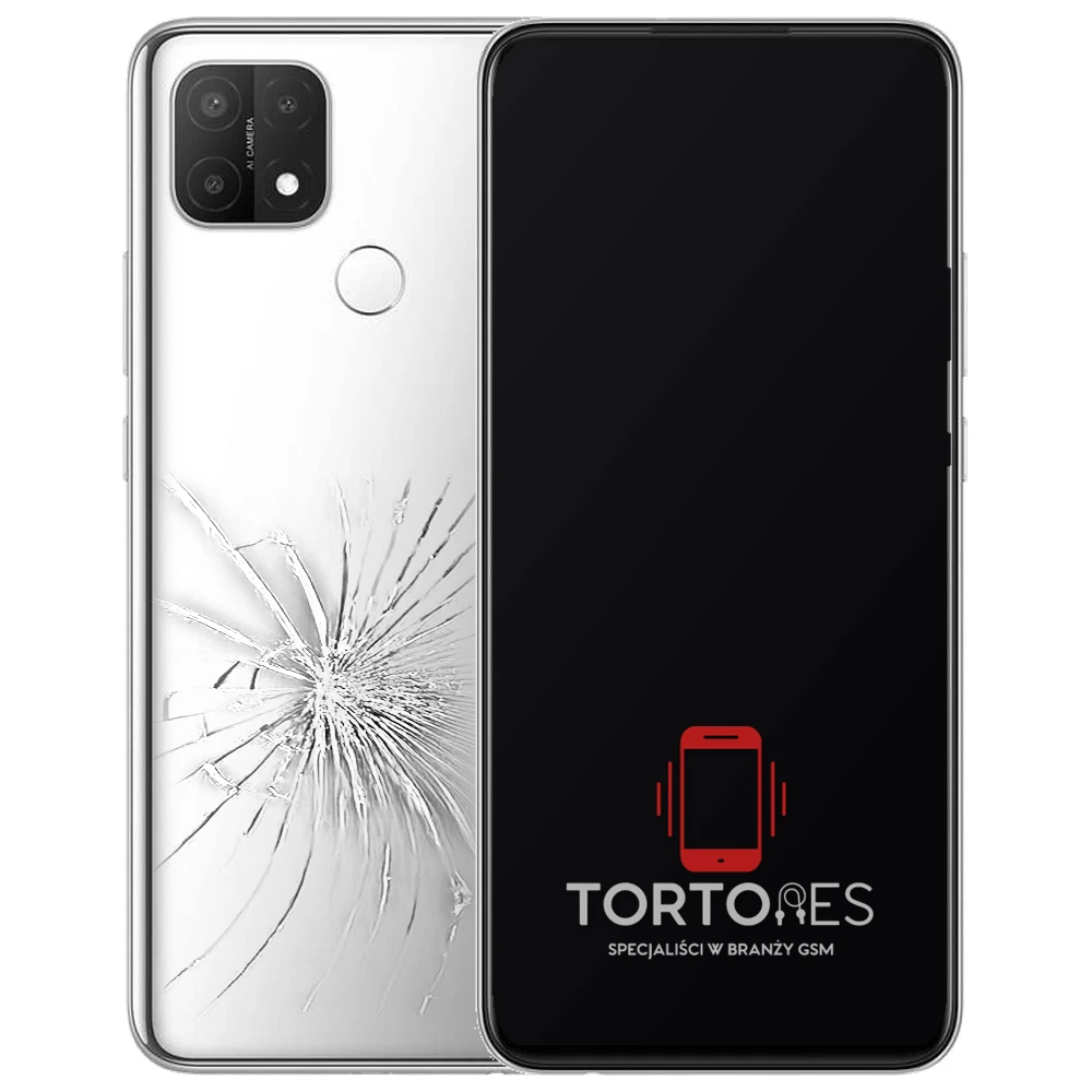 OPPO A15s z ilustracją pękniętej tylnej klapki - wymiana zbitej klapki