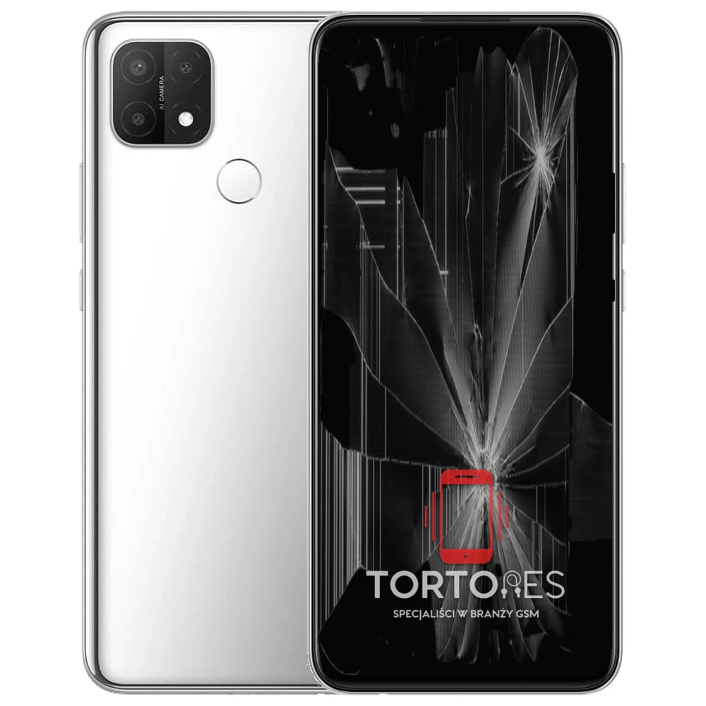 OPPO A15s z ilustracją pękniętego wyświetlacza - wymiana zbitego wyświetlacza