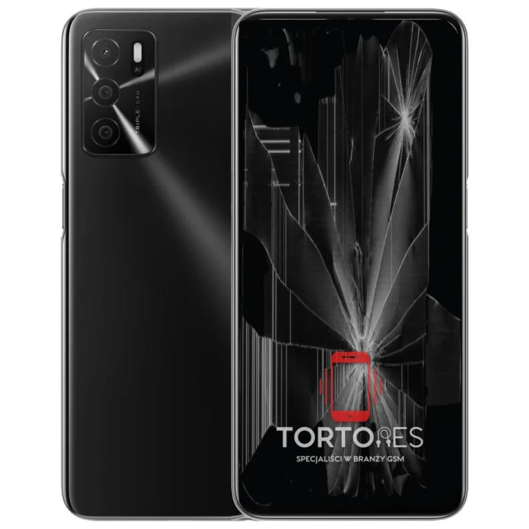 OPPO A16 z ilustracją pękniętego wyświetlacza - wymiana zbitego wyświetlacza