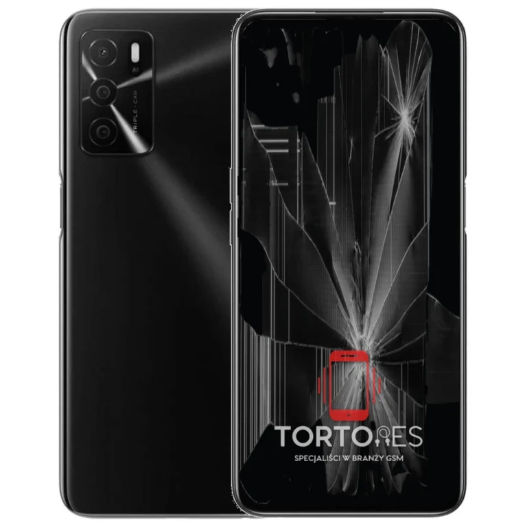 OPPO A16s z ilustracją pękniętego wyświetlacza - wymiana zbitego wyświetlacza