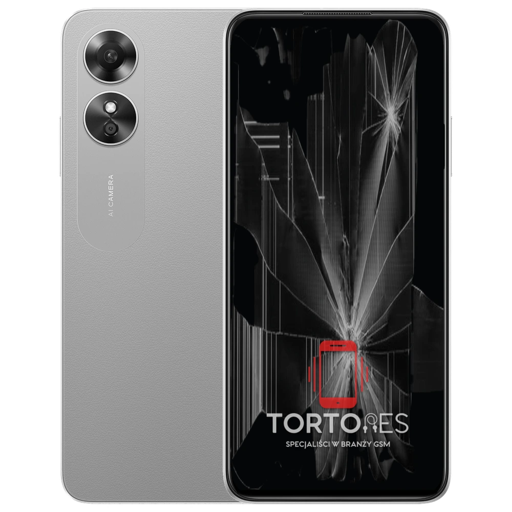 OPPO A17 z ilustracją pękniętego wyświetlacza - wymiana zbitego wyświetlacza