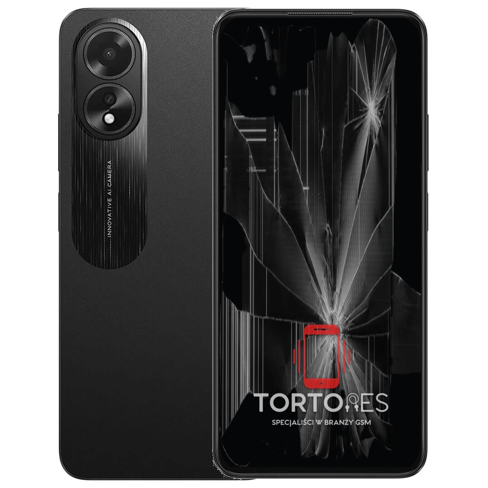 OPPO A18 z ilustracją pękniętego wyświetlacza - wymiana zbitego wyświetlacza