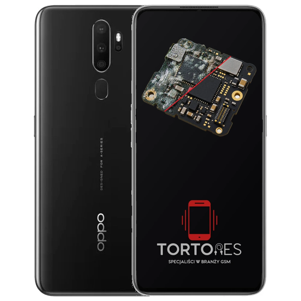 OPPO A5 (2020) z ilustracją zalania - czyszczenie po zalaniu