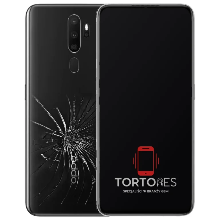 OPPO A5 (2020) z ilustracją pękniętej tylnej klapki - wymiana zbitej klapki