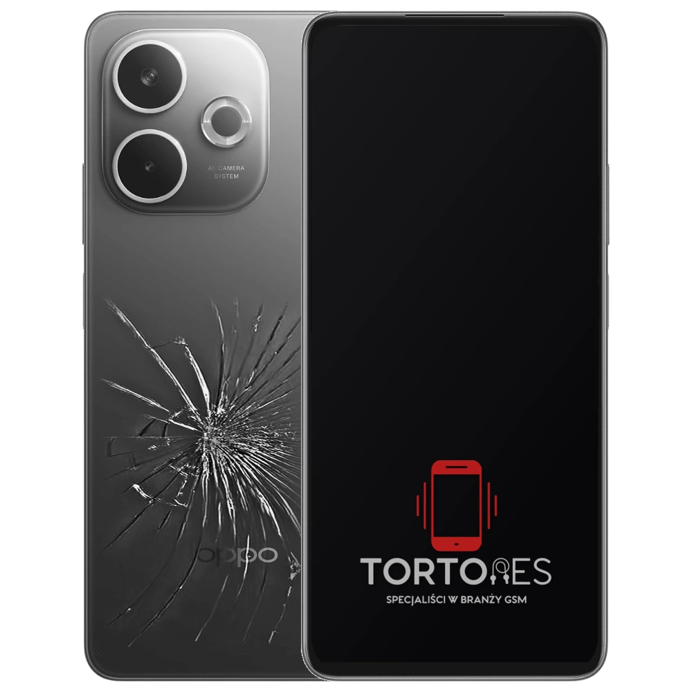 OPPO A5 Pro 5G z ilustracją pękniętej tylnej klapki - wymiana zbitej klapki
