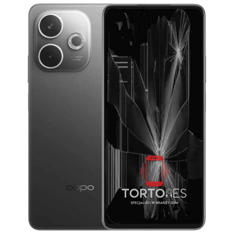 OPPO A5 Pro 5G z ilustracją pękniętego wyświetlacza - wymiana zbitego wyświetlacza