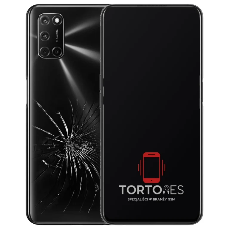 OPPO A52 z ilustracją pękniętej tylnej klapki - wymiana zbitej klapki
