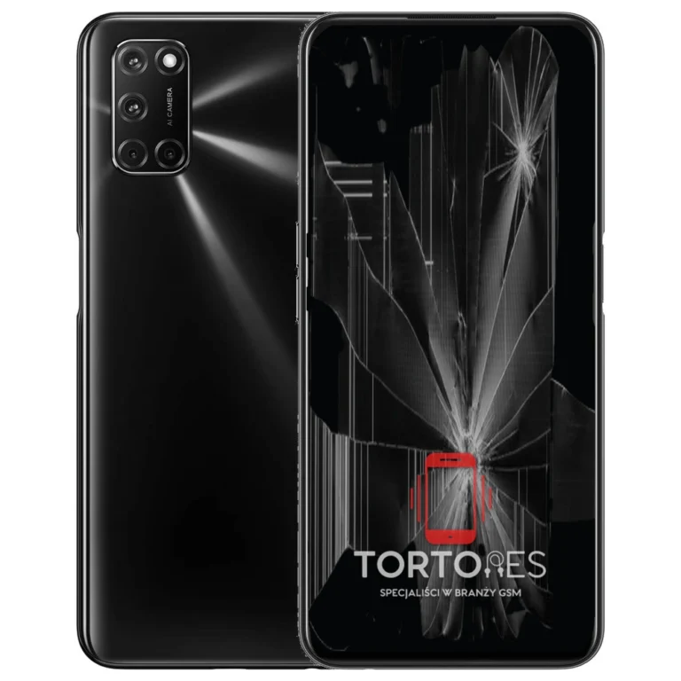 OPPO A52 z ilustracją pękniętego wyświetlacza - wymiana zbitego wyświetlacza