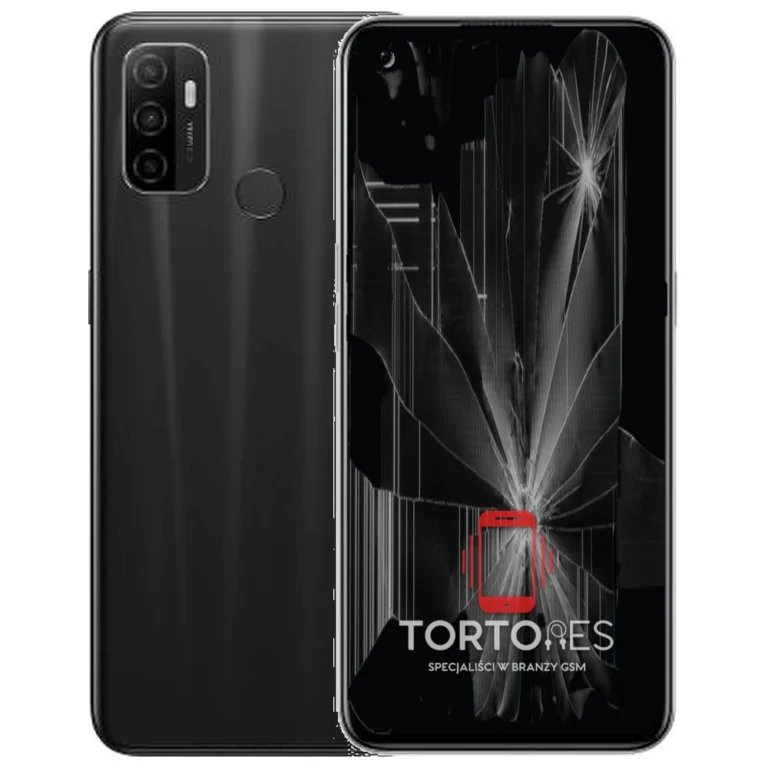 OPPO A53 (2020) z ilustracją pękniętego wyświetlacza - wymiana zbitego wyświetlacza