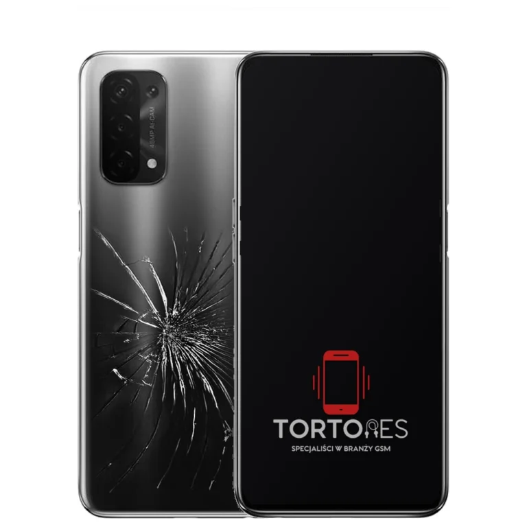OPPO A54 5G z ilustracją pękniętej tylnej klapki - wymiana zbitej klapki