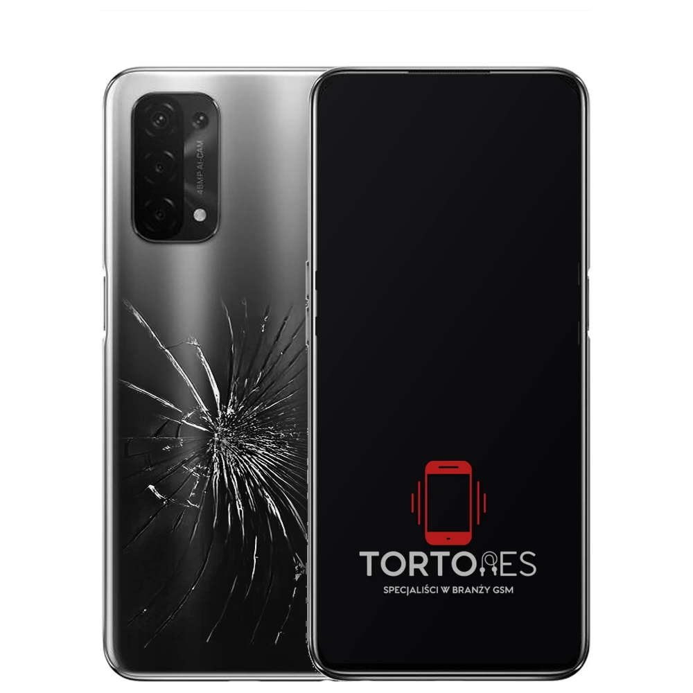 OPPO A54 5G z ilustracją pękniętej tylnej klapki - wymiana zbitej klapki