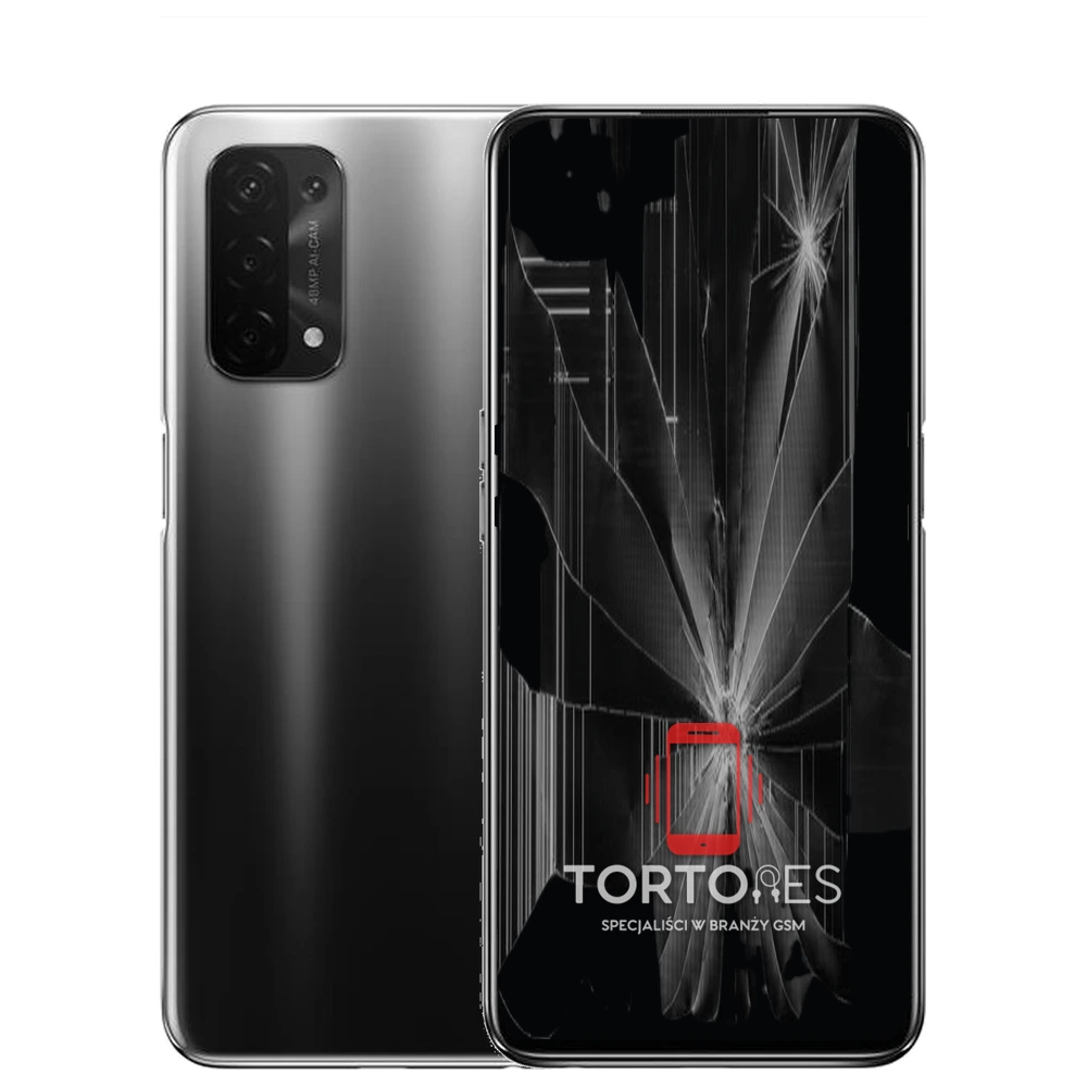 OPPO A54 5G z ilustracją pękniętego wyświetlacza - wymiana zbitego wyświetlacza