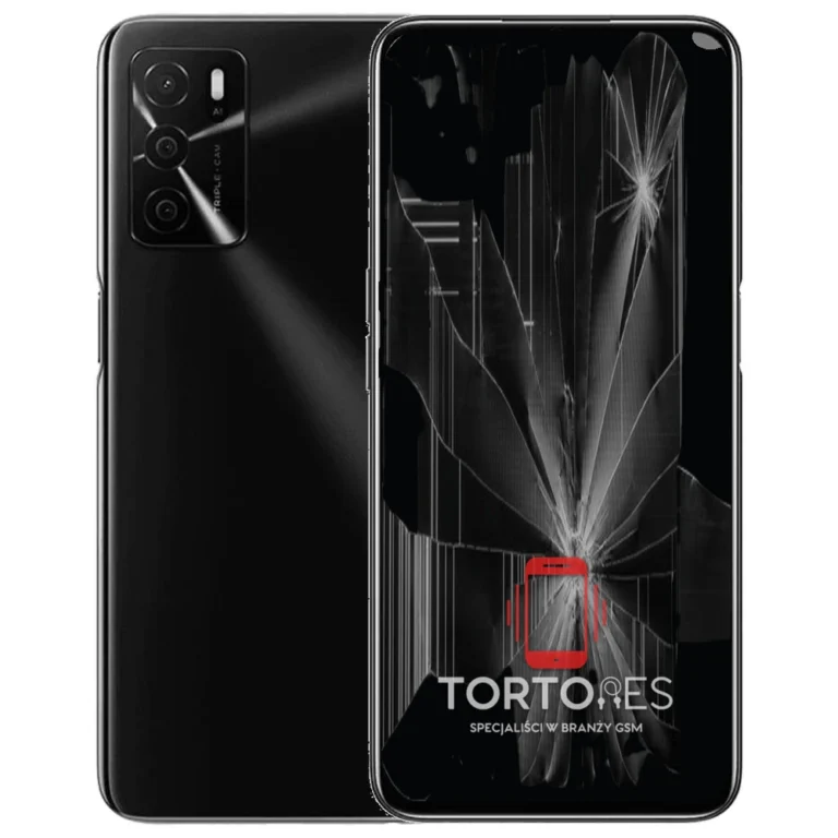 OPPO A54s z ilustracją pękniętego wyświetlacza - wymiana zbitego wyświetlacza