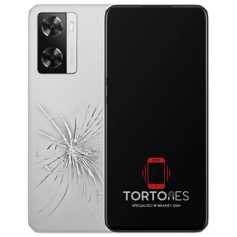 OPPO A57s z ilustracją pękniętej tylnej klapki - wymiana zbitej klapki