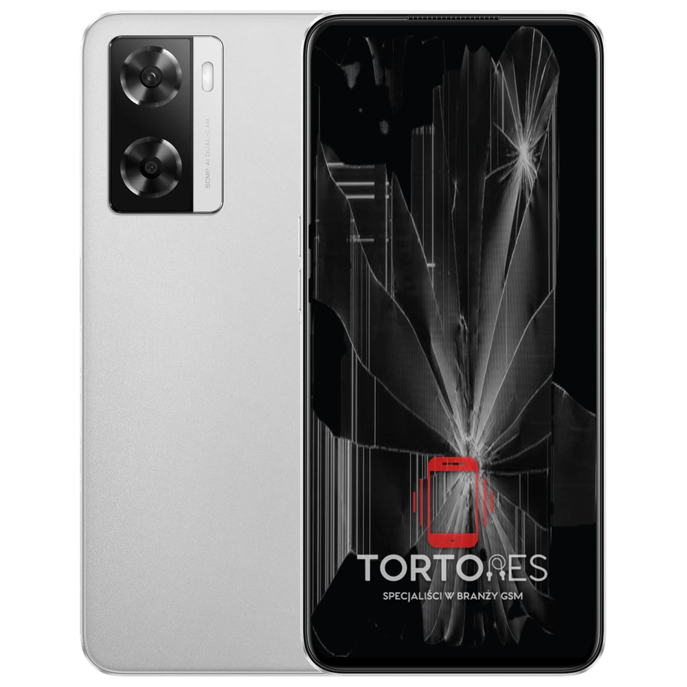 OPPO A57s z ilustracją pękniętego wyświetlacza - wymiana zbitego wyświetlacza