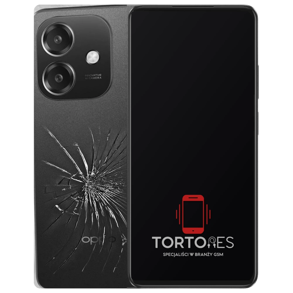 OPPO A60 5G z ilustracją pękniętej tylnej klapki - wymiana zbitej klapki