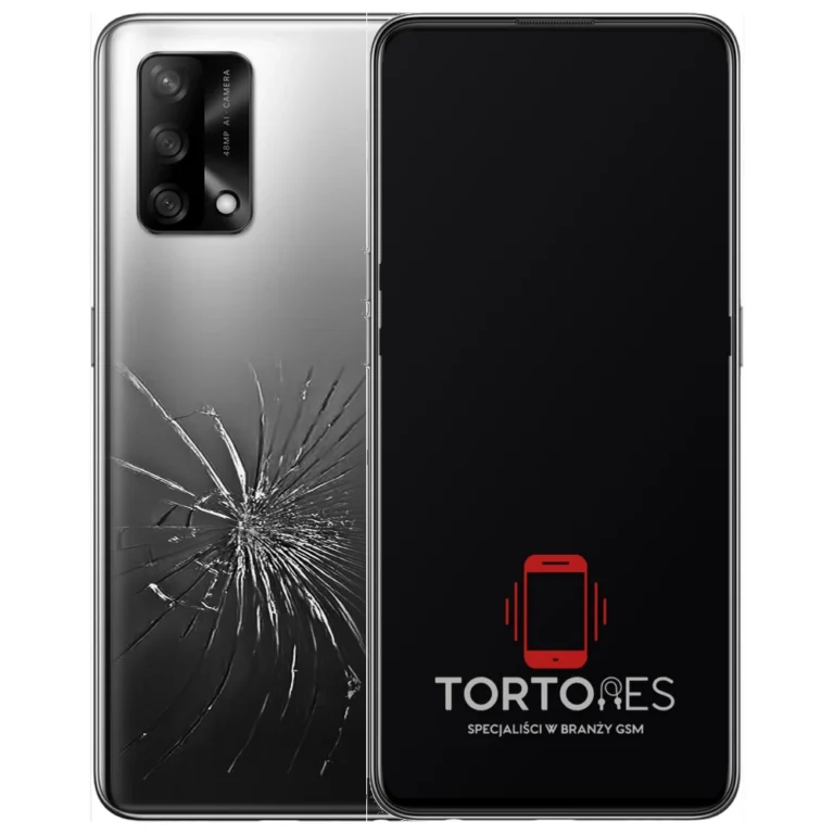 OPPO A74 LTE z ilustracją pękniętej tylnej klapki - wymiana zbitej klapki
