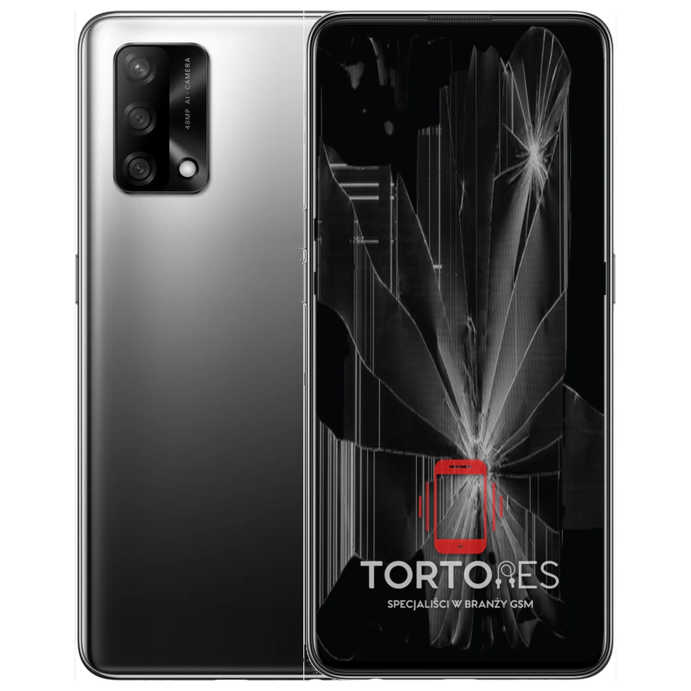 OPPO A74 LTE z ilustracją pękniętego wyświetlacza - wymiana zbitego wyświetlacza