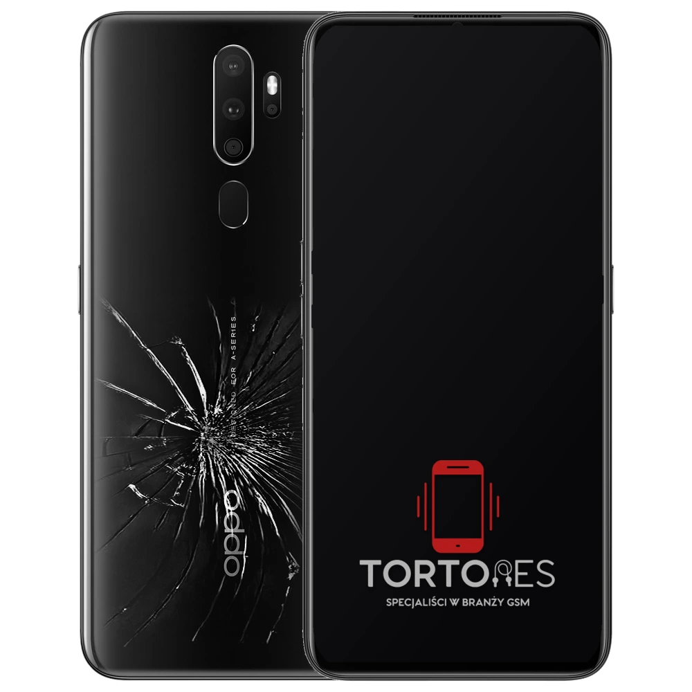 OPPO A9 (2020) z ilustracją pękniętej tylnej klapki - wymiana zbitej klapki