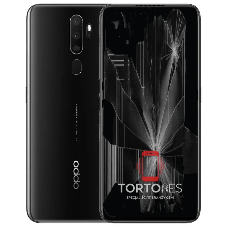 OPPO A9 (2020) z ilustracją pękniętego wyświetlacza - wymiana zbitego wyświetlacza