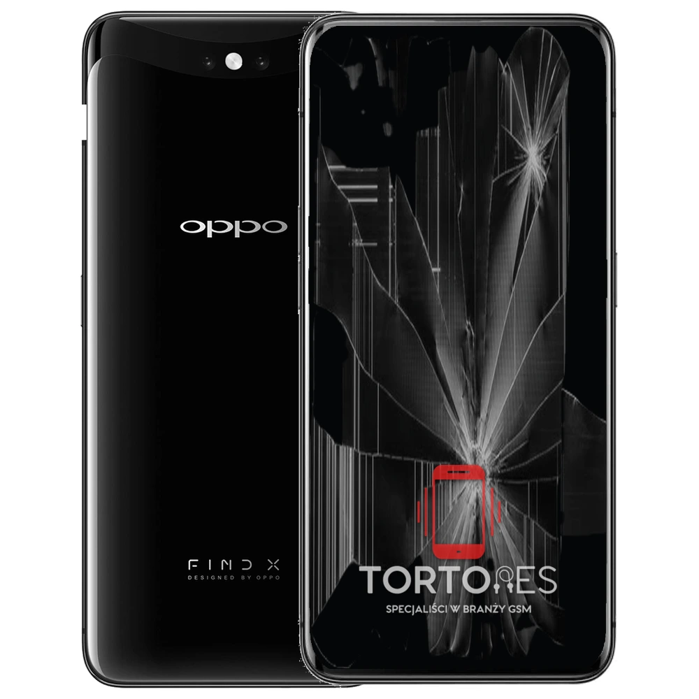 OPPO Find X (2018) z ilustracją pękniętego wyświetlacza - wymiana zbitego wyświetlacza