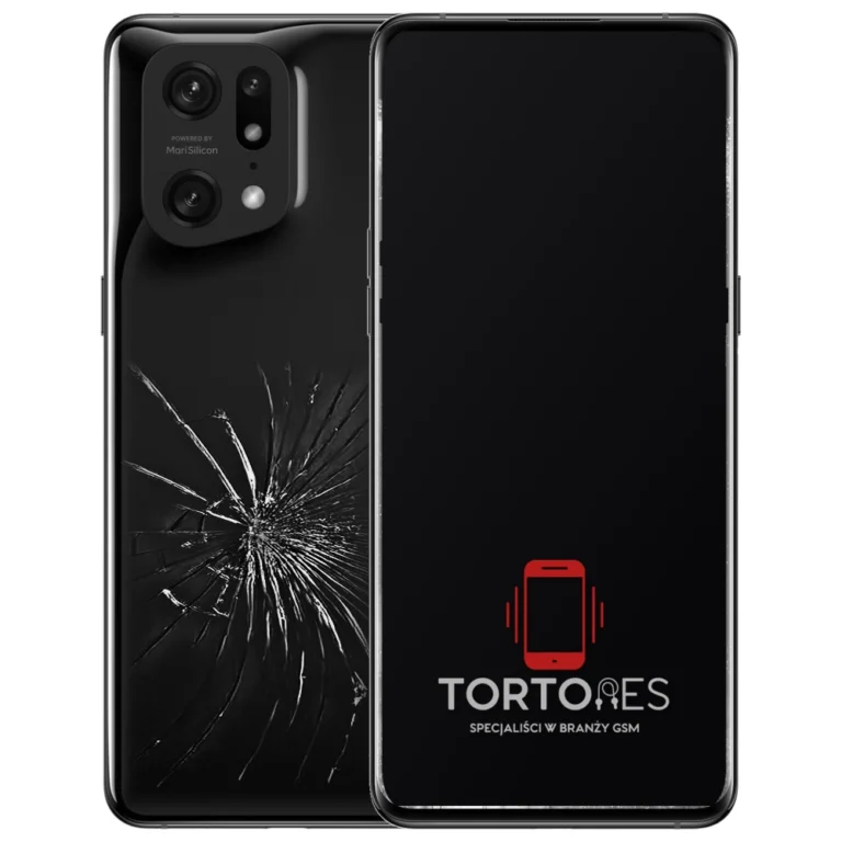 OPPO Find X5 Pro z ilustracją pękniętej tylnej klapki - wymiana zbitej klapki