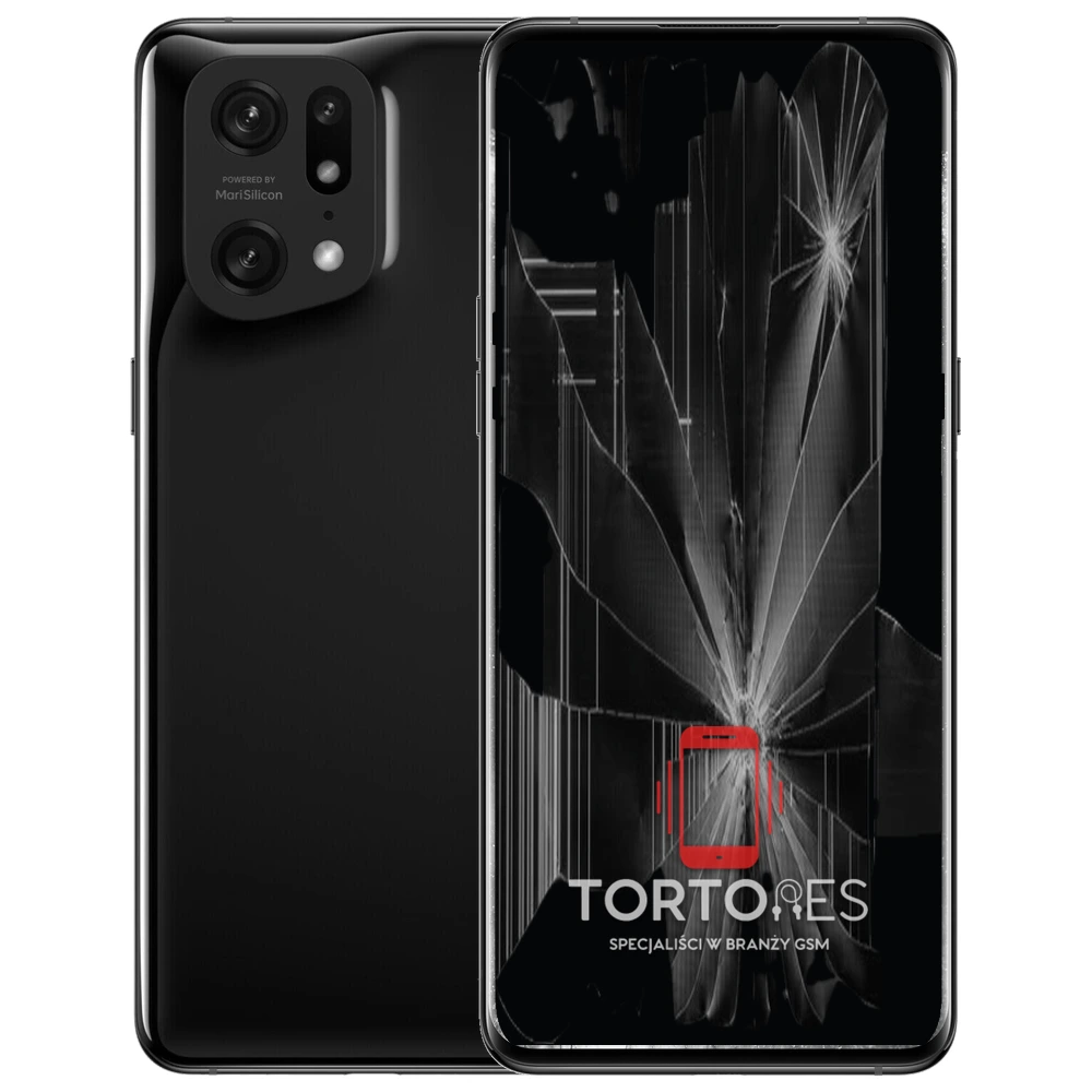 OPPO Find X5 Pro z ilustracją pękniętego wyświetlacza - wymiana zbitego wyświetlacza