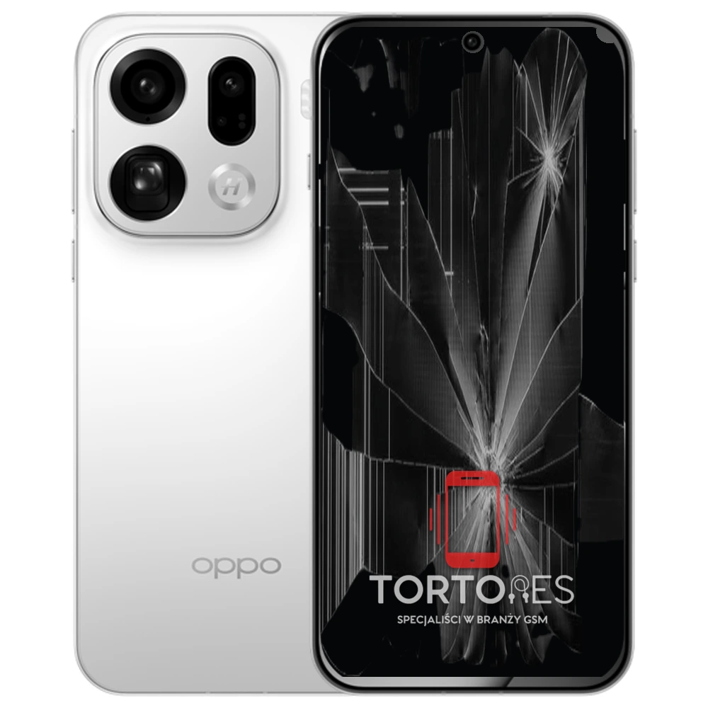 OPPO Find X9 Pro z ilustracją pękniętego wyświetlacza - wymiana zbitego wyświetlacza